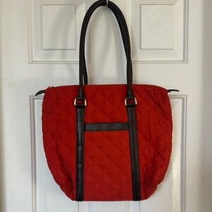 Talbots burnt orange quilted shoulder tote bag leather accents